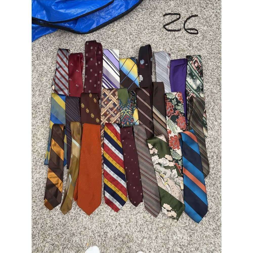 Lot Of 26 Ties Variety Mens Silk Textured Neckties Variety Of Colors/ Patterns